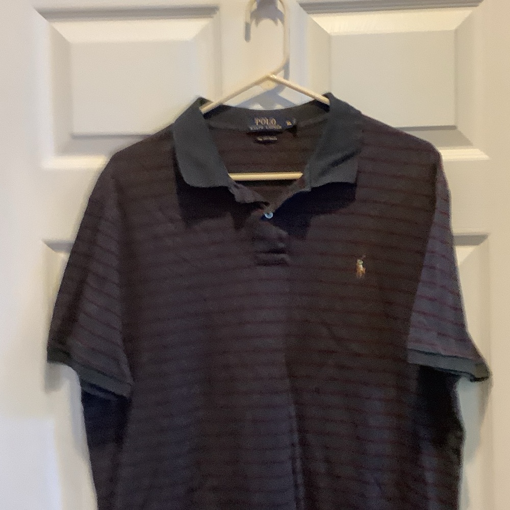 Polo by Ralph Lauren Men's Polo Shirt - Dark Blue and Burgundy - Picture 6 of 9
